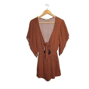 Callie Mac Tie Front Brown Romper Boho Western Aztec Women’s Size Medium